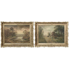 Pair of Antique Framed Oil Paintings on Canvas
