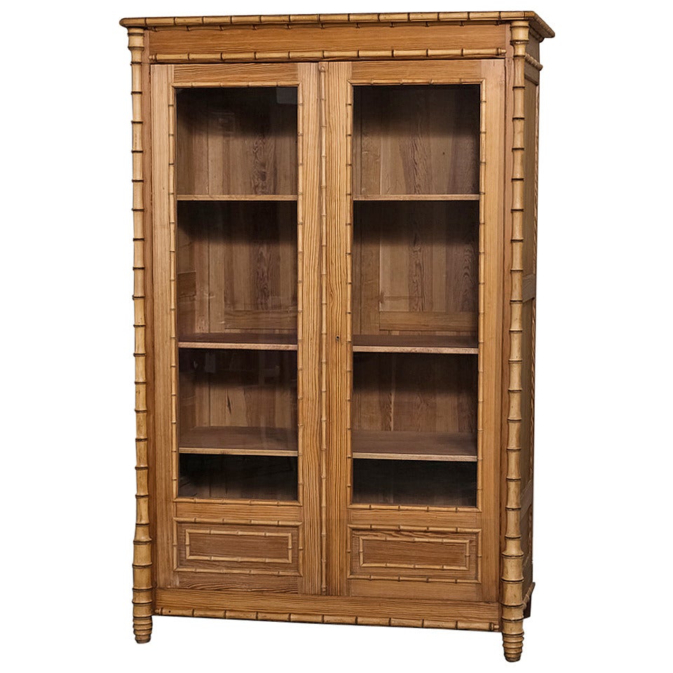 19th Century French Pine Faux Bamboo Bookcase