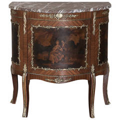 19th Century Italian Demilune Neoclassical Painted Marble-Top Cabinet