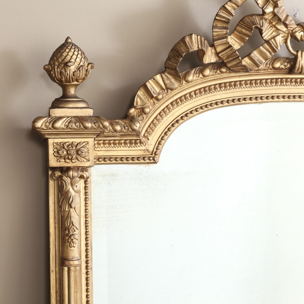 19th Century French Louis XVI Gilded Antique Mirror In Excellent Condition In Dallas, TX
