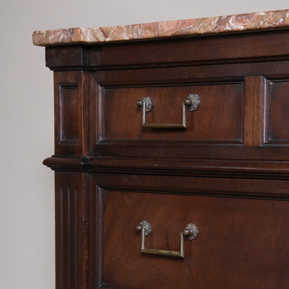 19th century Italian neoclassical marble-top commodes like this example are becoming more difficult to find with each passing year, especially those handcrafted from exotic imported mahogany from the Americas! This example features