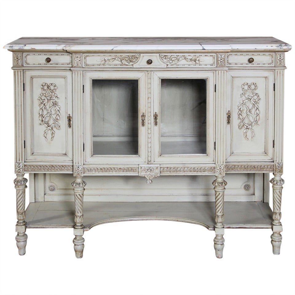 19th Century Italian Antique Neoclassical Painted Marble Top Buffet at
