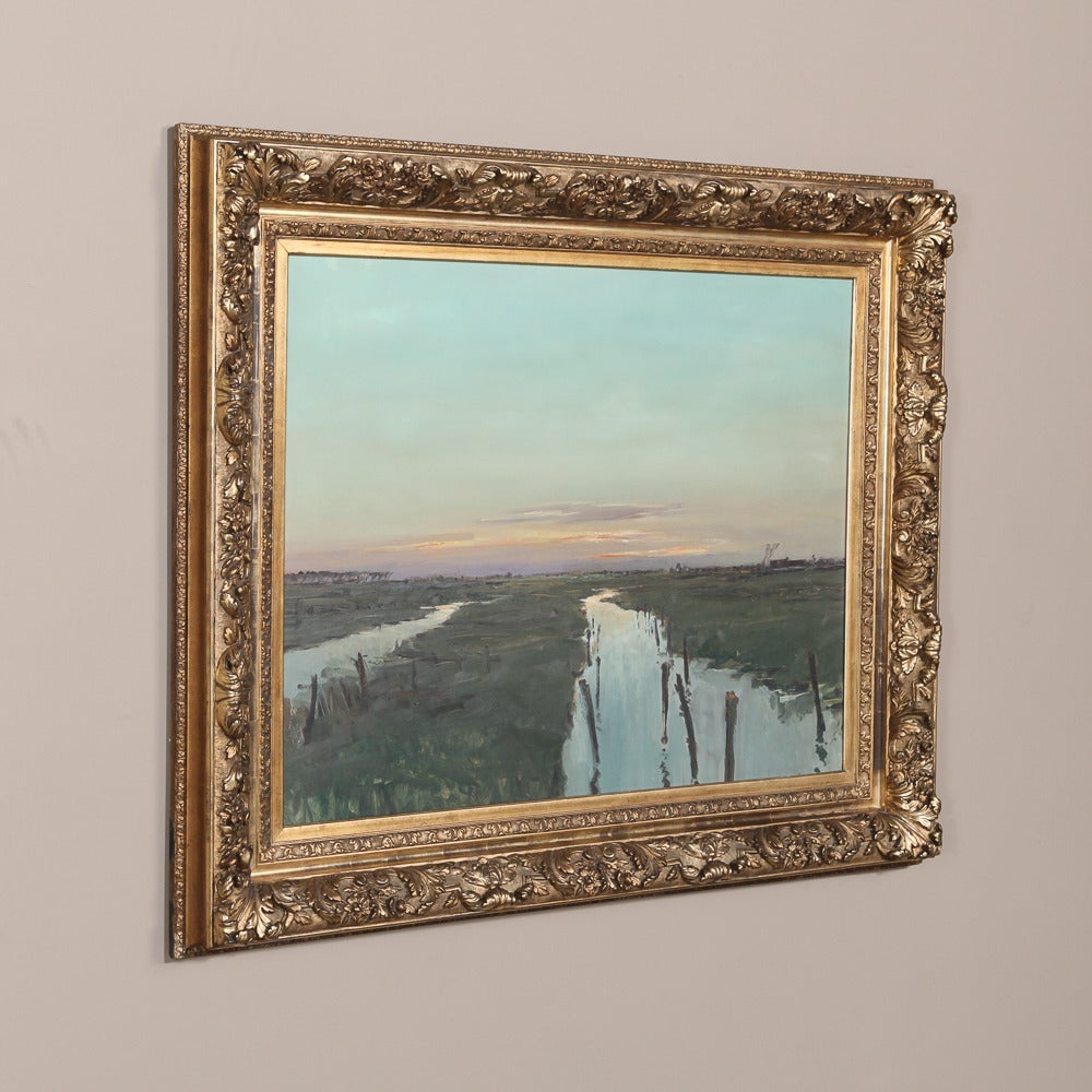 This intriguing vintage framed oil painting on canvas depicts the 