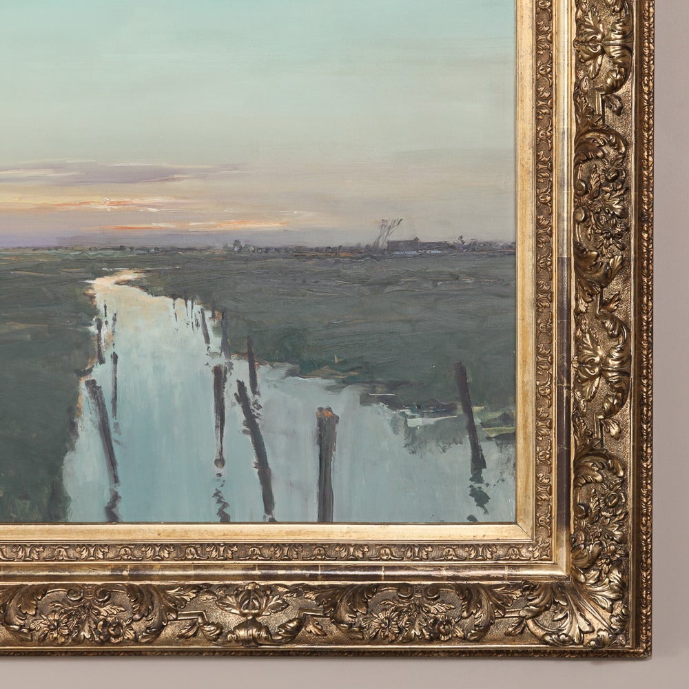 19th Century Gilded Frame with Landscape Painting Oil on Canvas 1