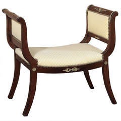 Antique 2nd French Empire Period Mahogany Stool or Arm-Bench with Ormolu 1