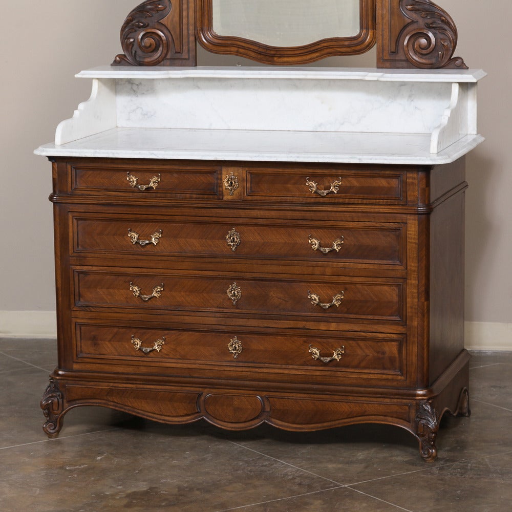 19th Century French Regence Carrara Marble-Top Commode - Washstand In Excellent Condition In Dallas, TX