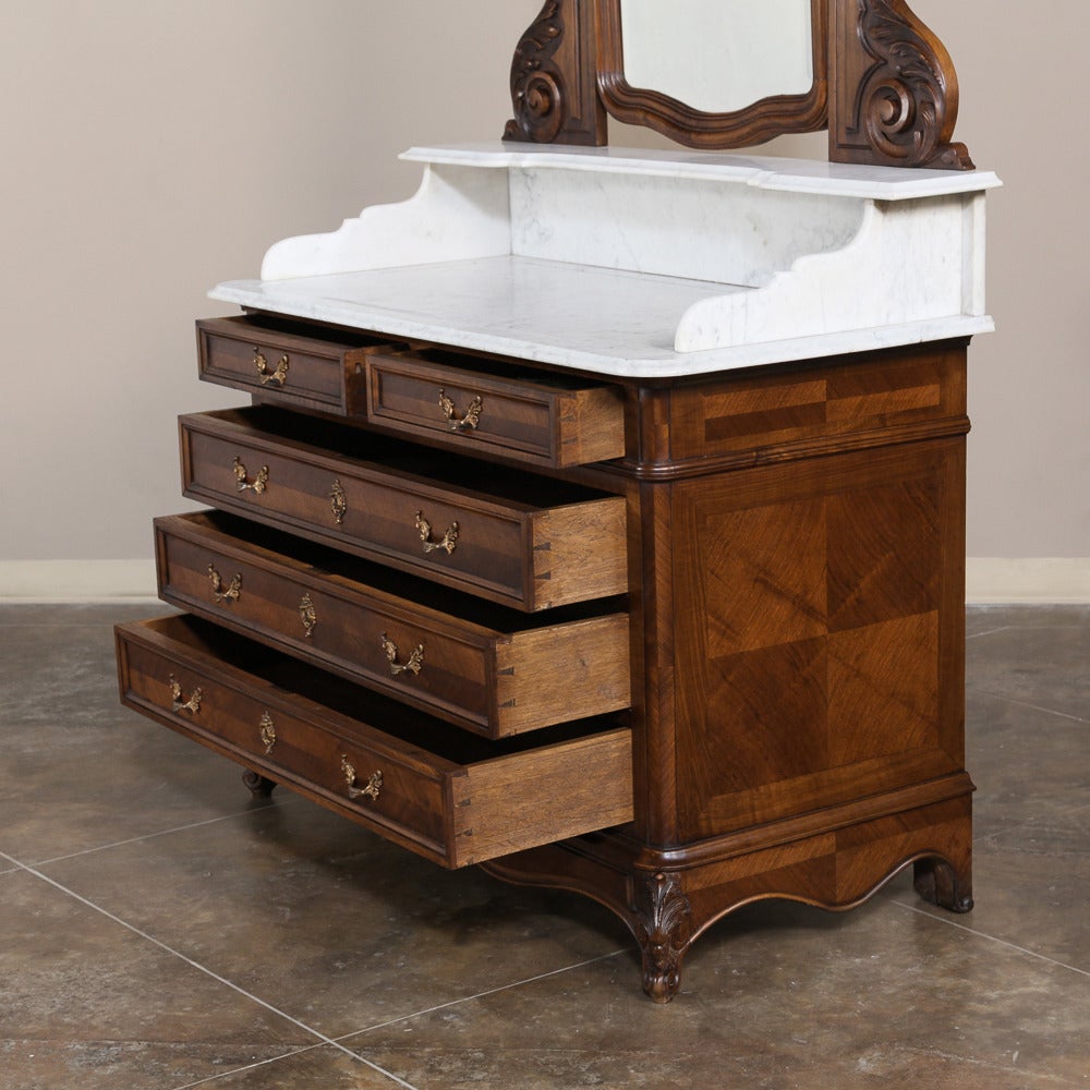 Mid-19th Century 19th Century French Regence Carrara Marble-Top Commode - Washstand