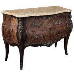 Antique Louis XV Bombe Marble Top Commode