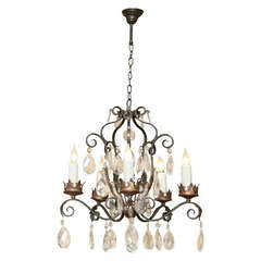 Wrought Iron and Crystal Chandelier