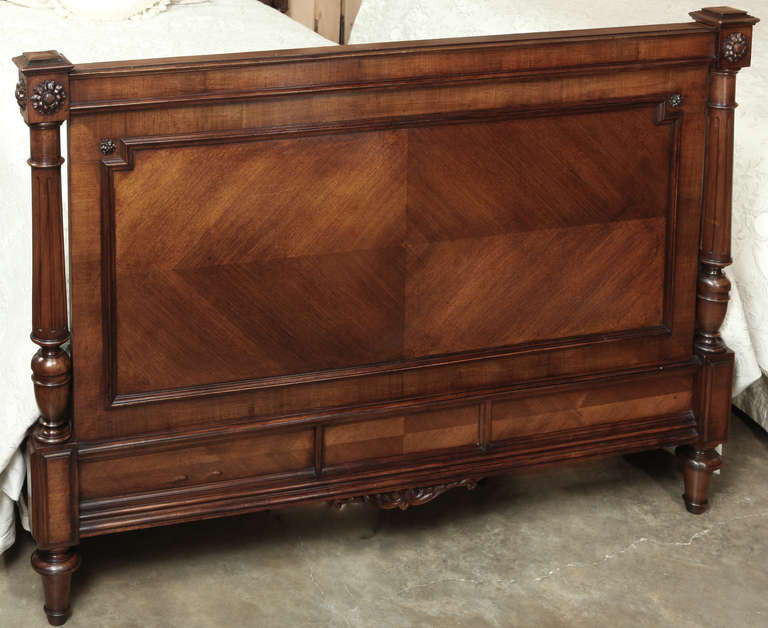 19th Century Pair Antique French Louis XVI Walnut Beds