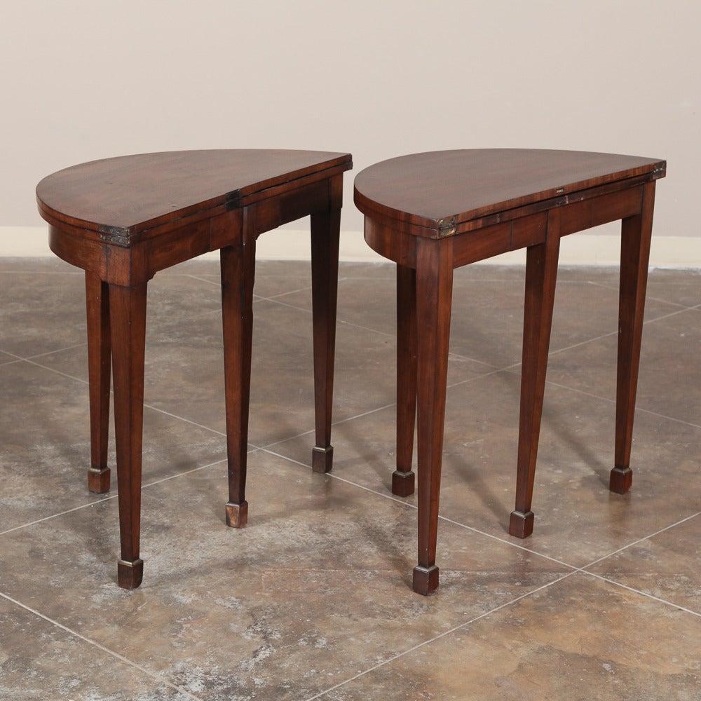 Pair of 19th Century Demilune Mahogany Consoles, Game Tables 2