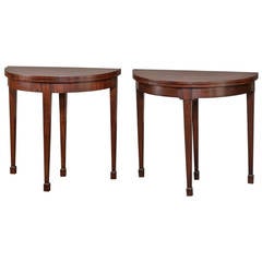 Pair of 19th Century Demilune Mahogany Consoles, Game Tables