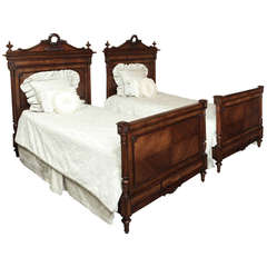 Pair Antique French Louis XVI Walnut Beds