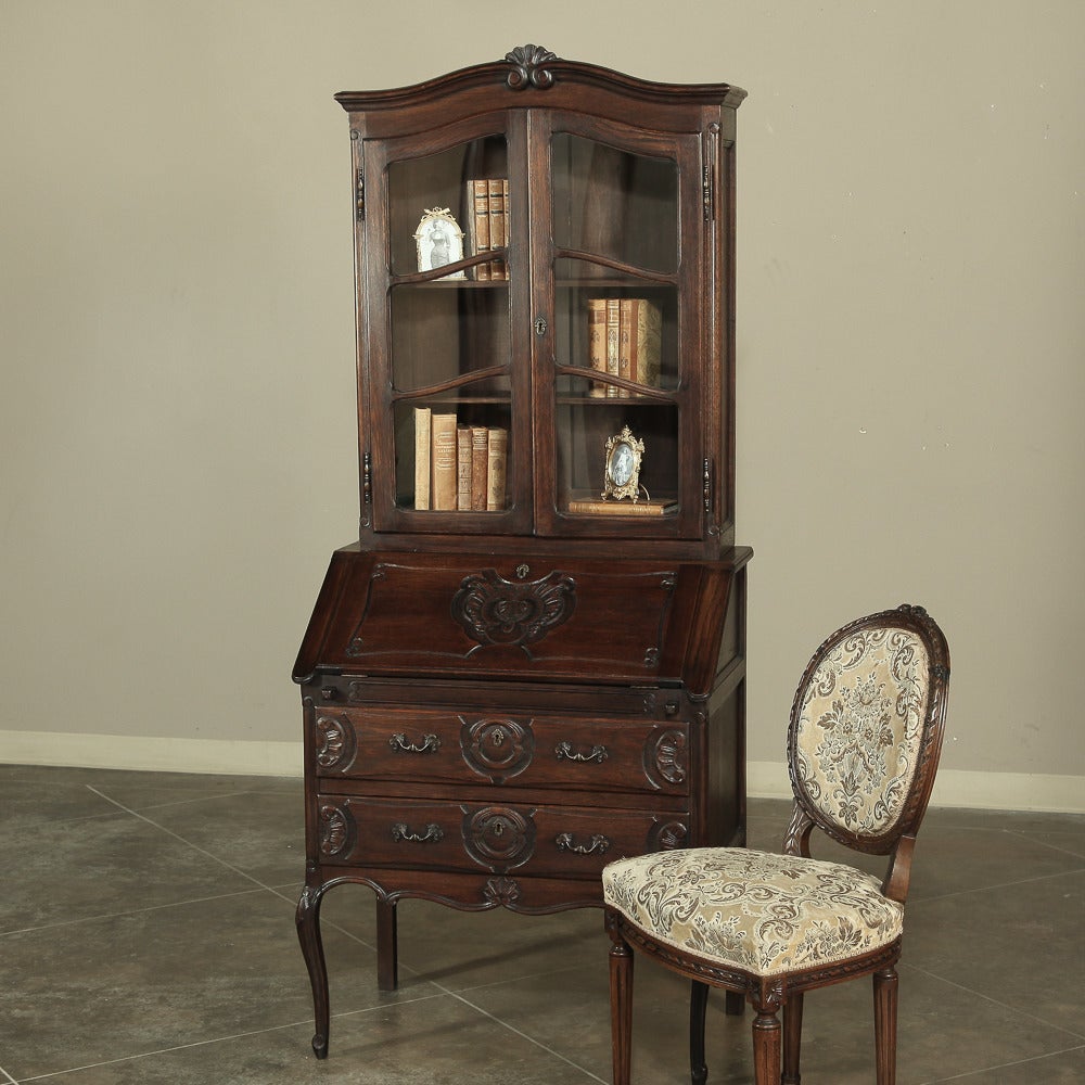 Country French Oak Secretary, Bookcase