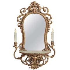 Antique Italian Rococo Lighted Vanity Mirror