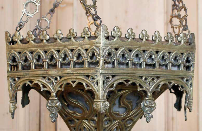 European Antique Gothic Bronze Incense Burner Chandelier
