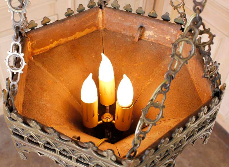 19th Century Antique Gothic Bronze Incense Burner Chandelier