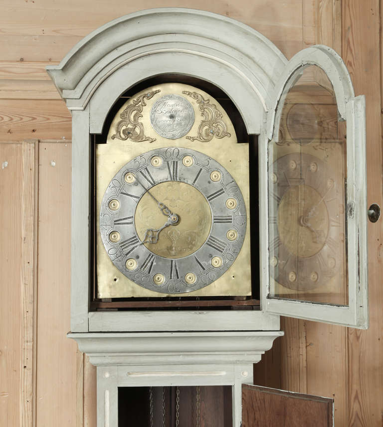 Belgian 18th Century Painted Louis XVI Long Case Clock by Francis Belcean, dated 1783