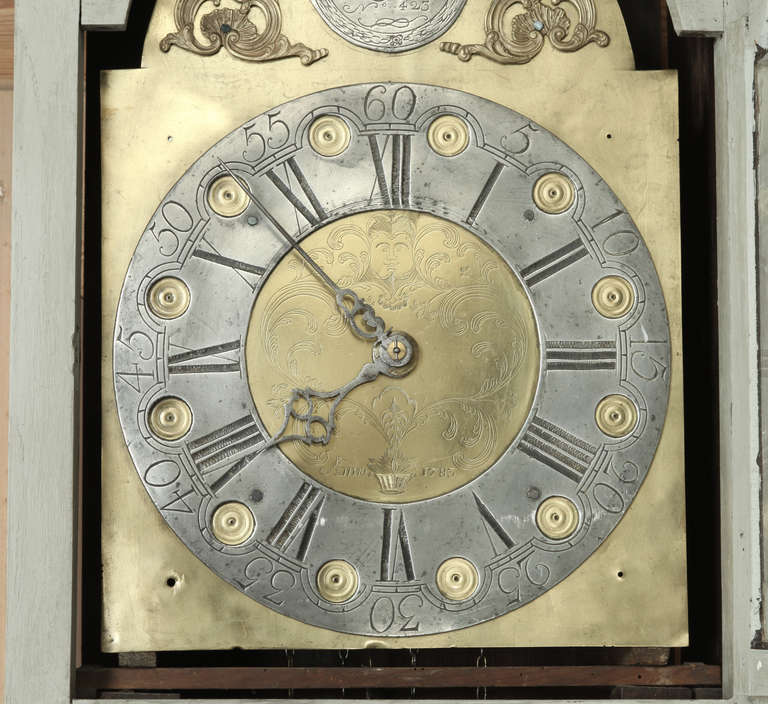 Late 18th Century 18th Century Painted Louis XVI Long Case Clock by Francis Belcean, dated 1783