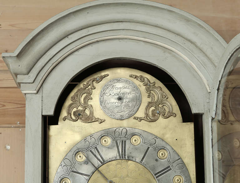 18th Century Painted Louis XVI Long Case Clock by Francis Belcean, dated 1783 1