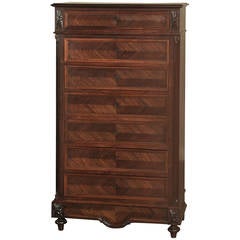 19th Century French Louis VI Rosewood Semanier, Seven-Drawer Commode/Chest