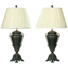 Pair of 19th Century French Empire Mantel Urn Table Lamps
