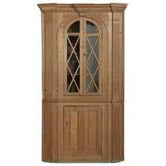 19th Century Neoclassical English Stripped Pine Arched Dome Corner Cabinet