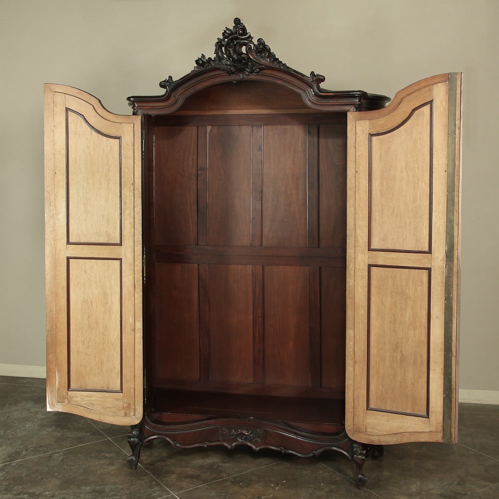 Beveled 19th Century French Louis XV Rosewood Armoire