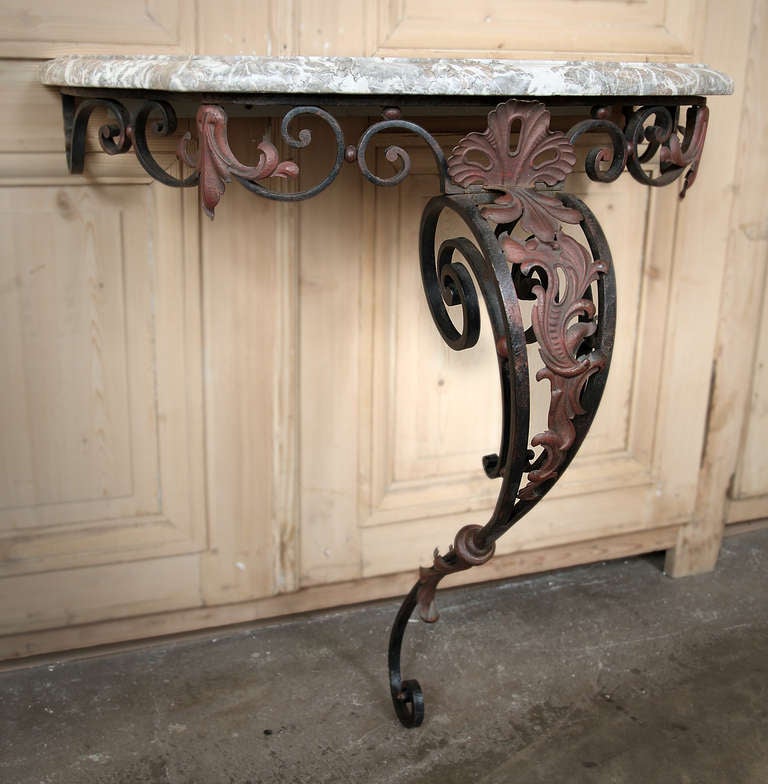 Antique Wrought Iron & Marble Console