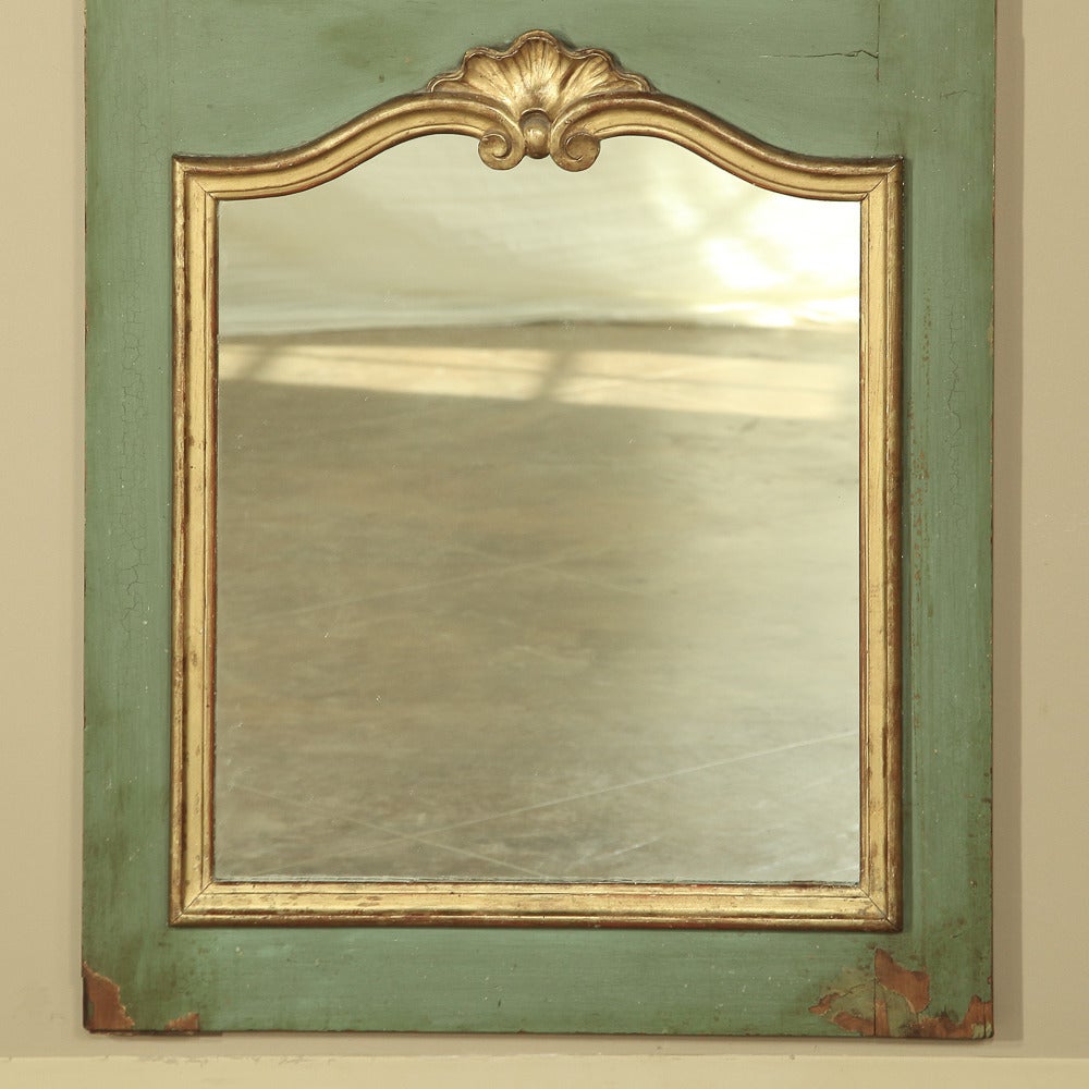 19th Century Antique Hand-Painted French Trumeau Mirror In Excellent Condition In Dallas, TX