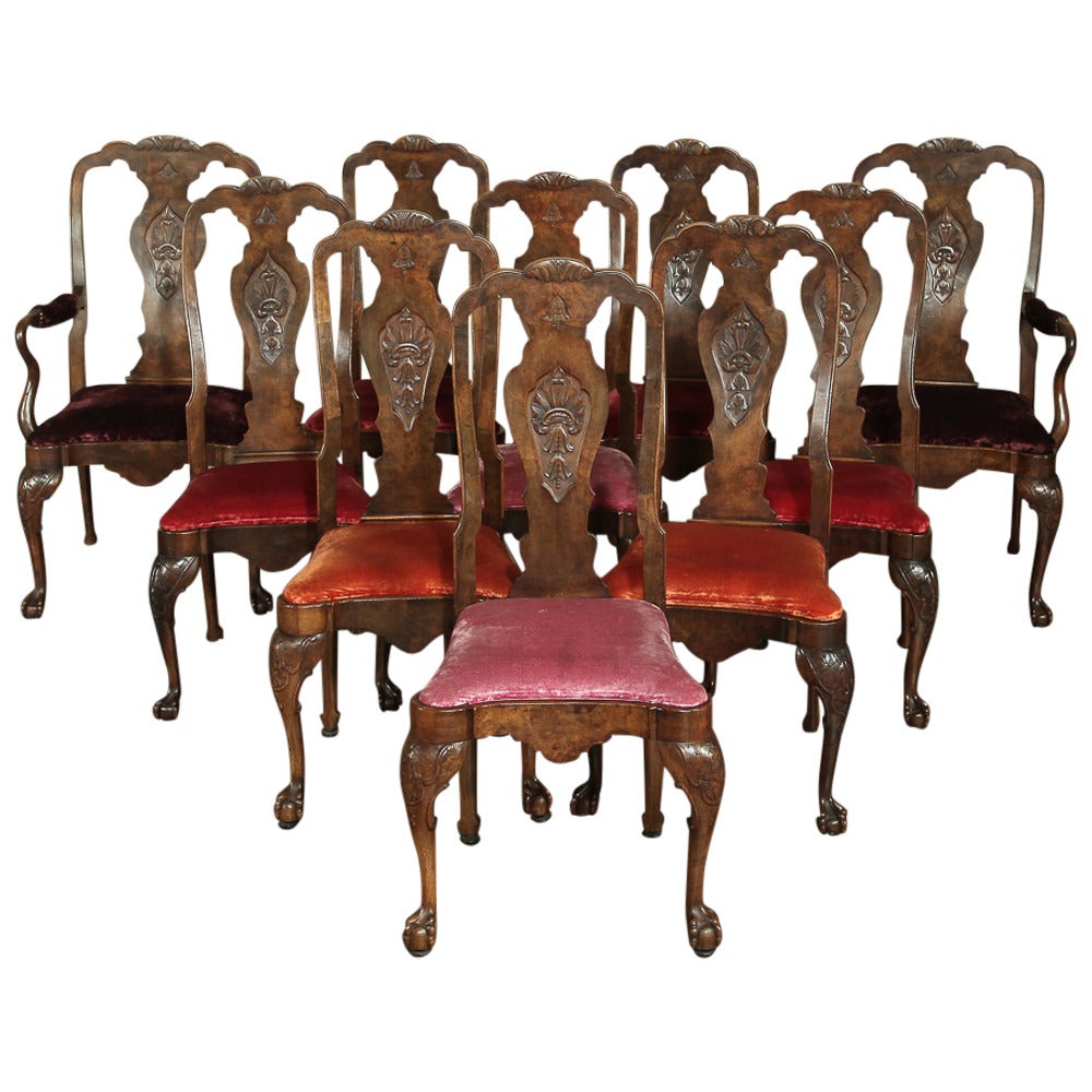 19th Century Set of Ten Queen Anne Style Chairs