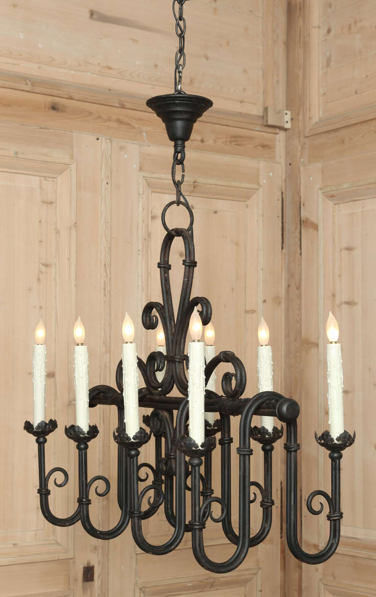 20th Century Vintage Country French Wrought Iron Chandelier
