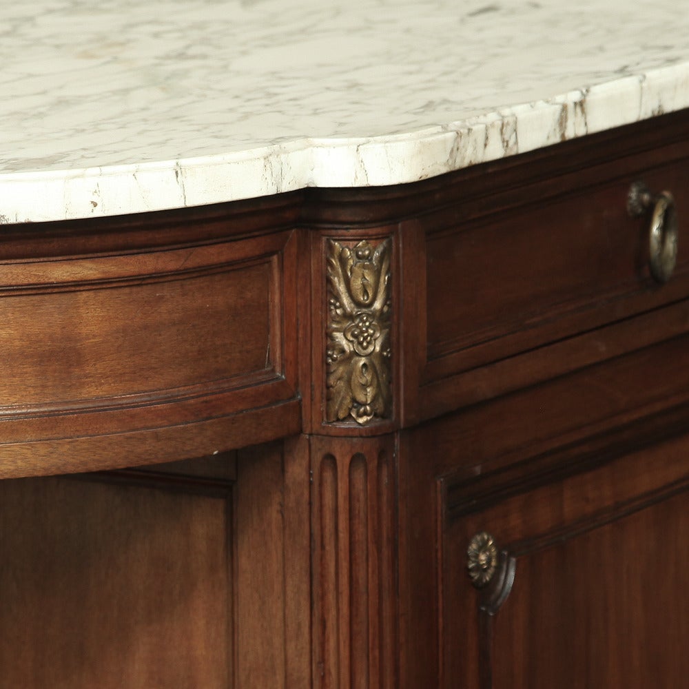 Hand-Crafted 19th Century Louis XVI Walnut Marble-Top Display Buffet