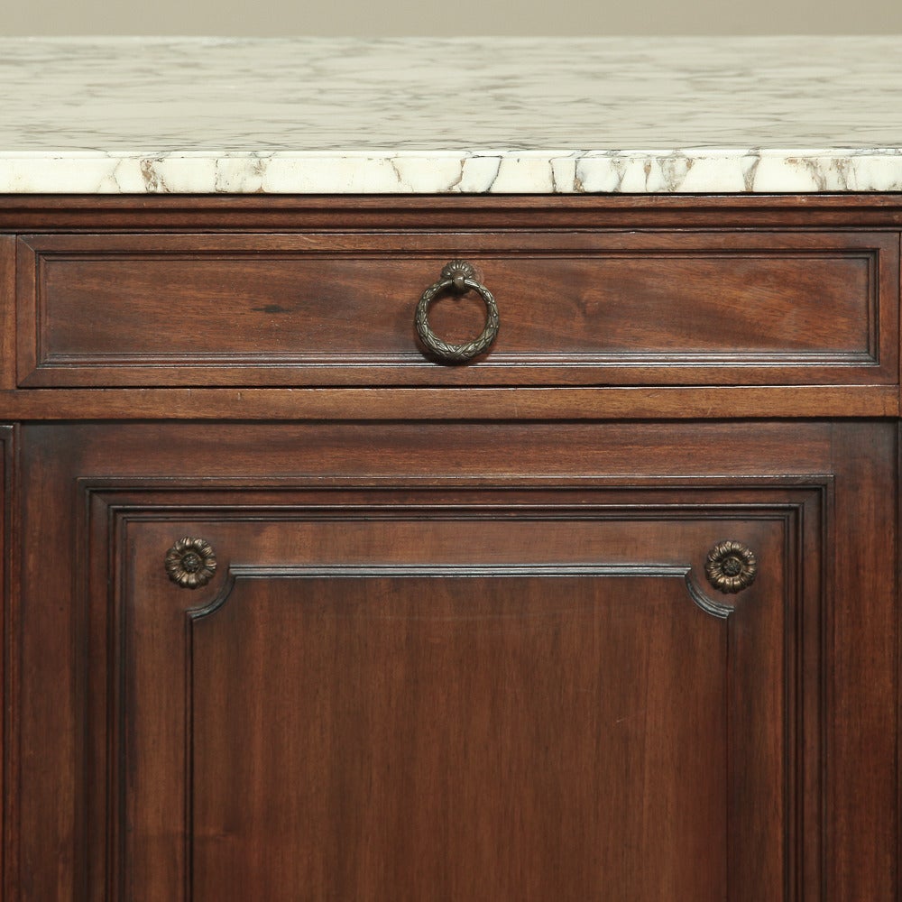19th Century Louis XVI Walnut Marble-Top Display Buffet In Good Condition In Dallas, TX