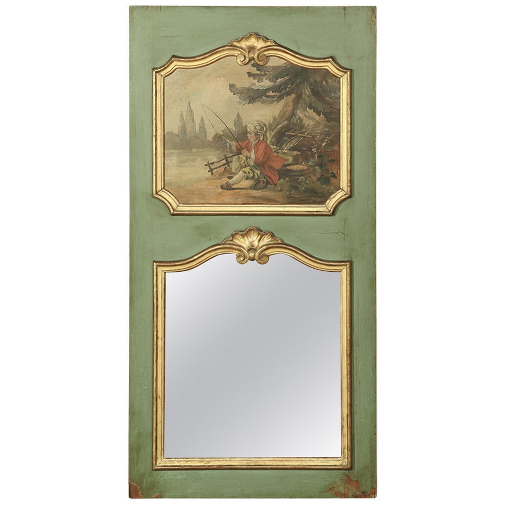 19th Century Antique Hand-Painted French Trumeau Mirror