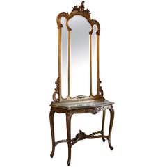 Antique Louis XV Giltwood Console/Mirror