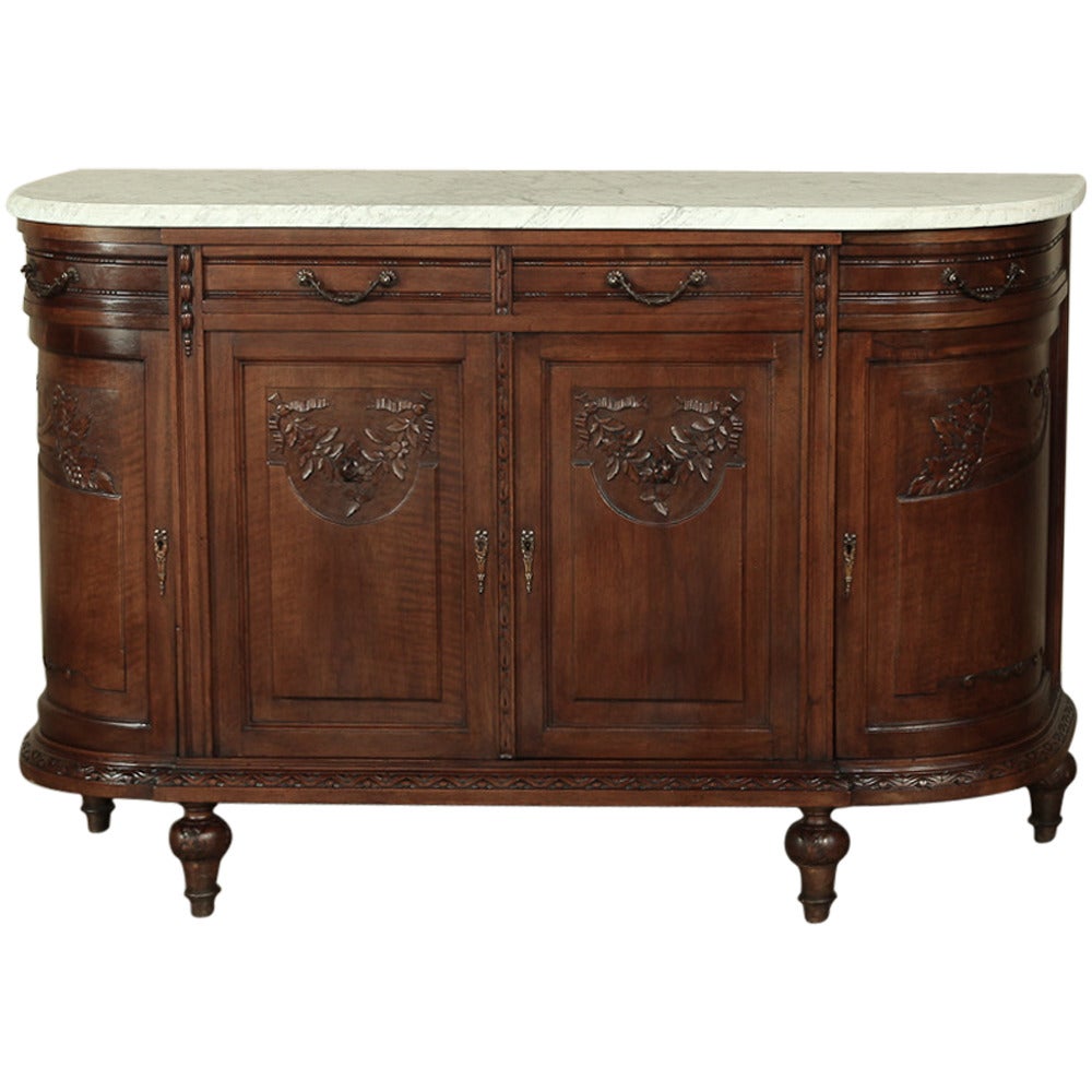 Th century french walnut neoclassical marble top buffet Th century french walnut neoclassical marble top buffet