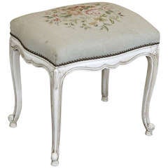 Vintage Louis XV Painted Needlepoint Stool