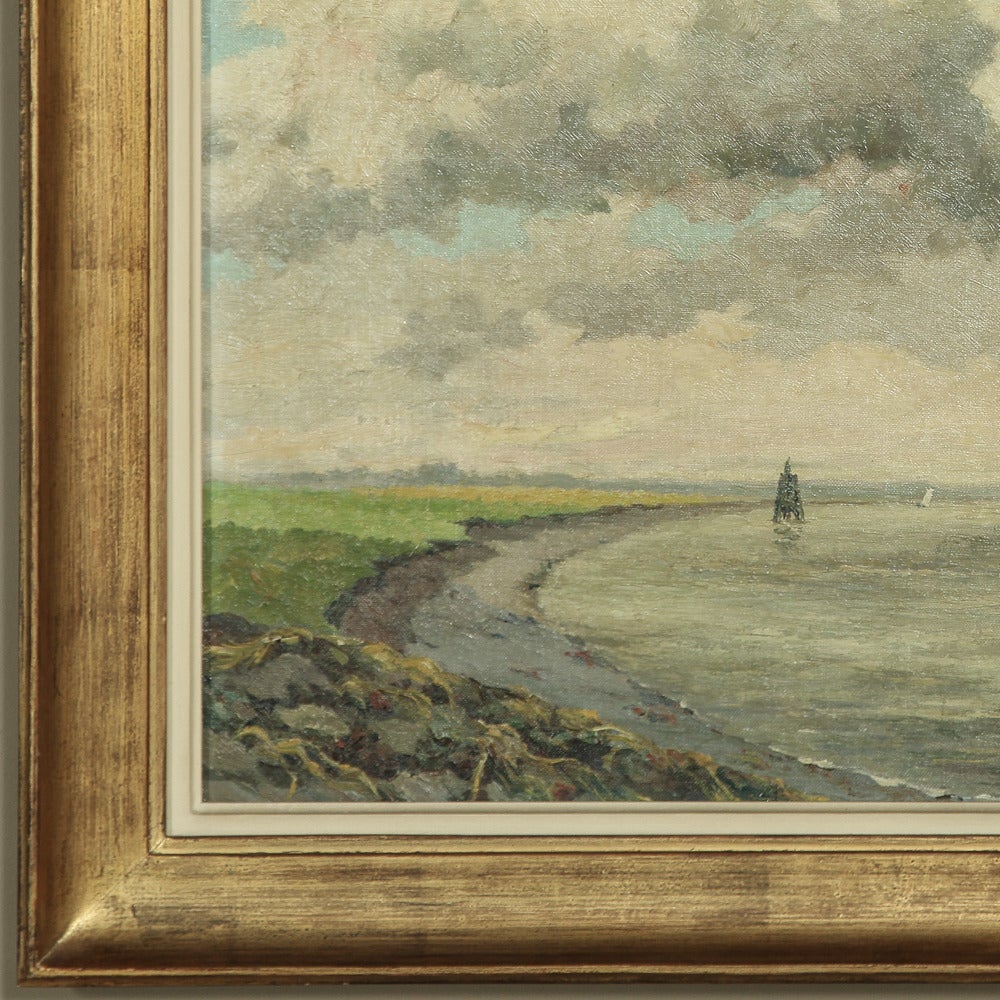 Hand-Painted Framed Oil Painting of Coast by Ivan Wijck