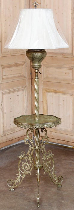 Antique Bronze, Brass & Onyx Oil Lantern Floor Lamp