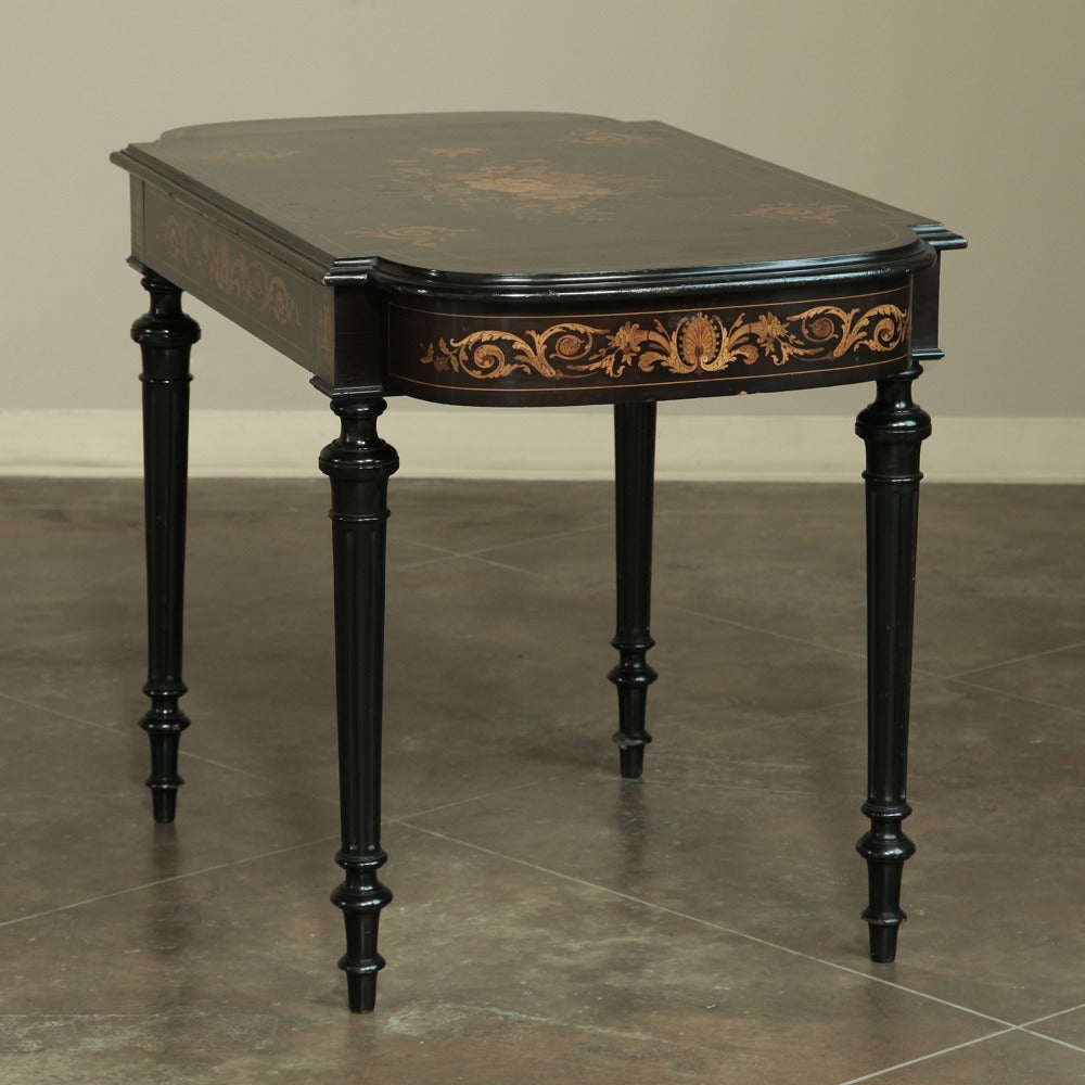 Ebonized 19th Century Neoclassical French Marquetry Writing Table