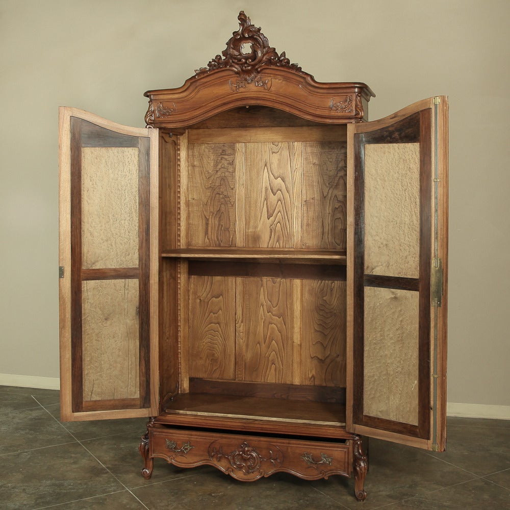 Beveled 19th Century Rococo French Walnut Armoire