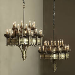 Antique Pair of Gothic Brass and Bronze Chandeliers