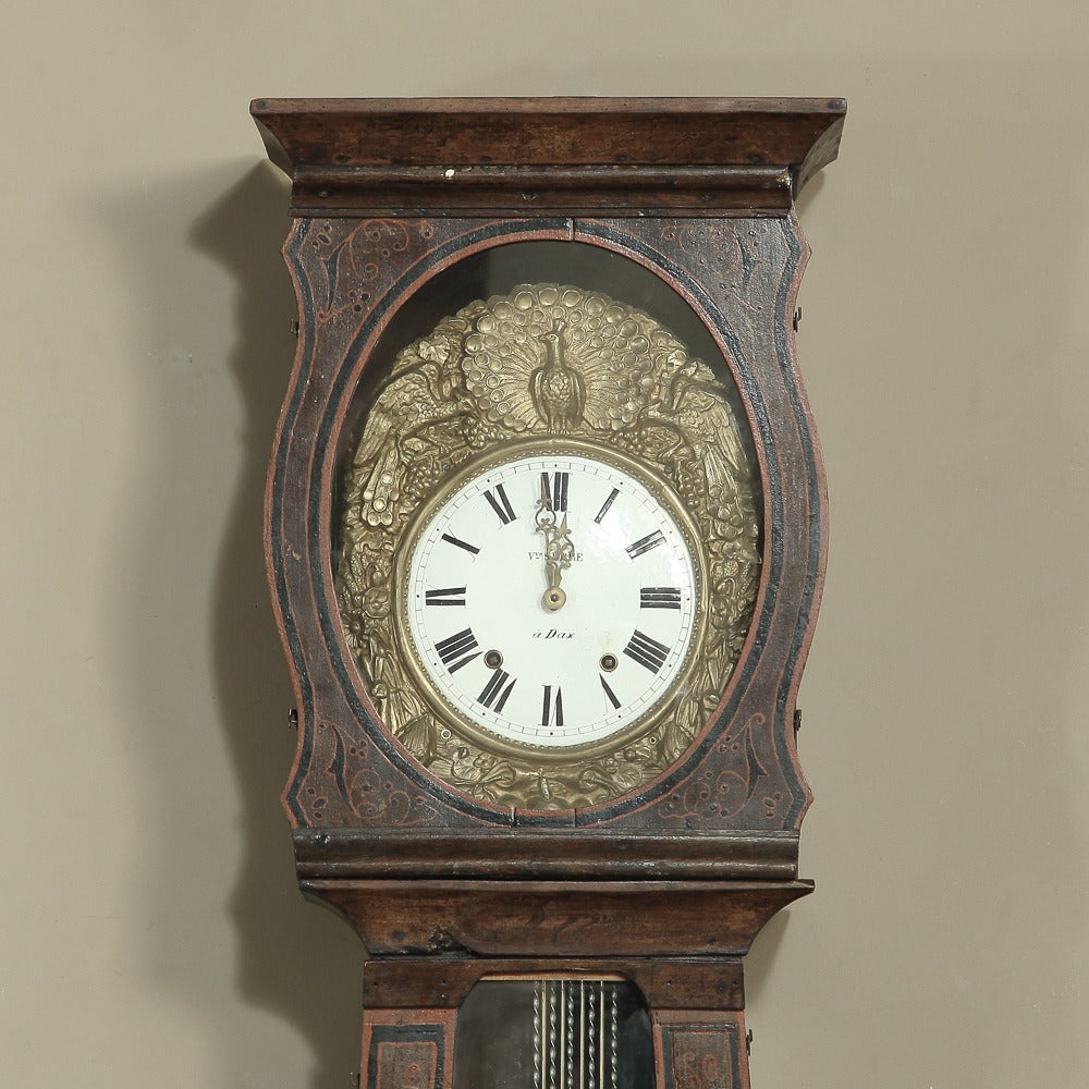 19th Century Country French Painted Long Case Clock