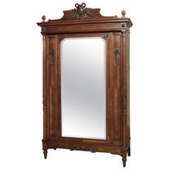 Louis XVI Walnut Armoire, Hide-Away Mirrors