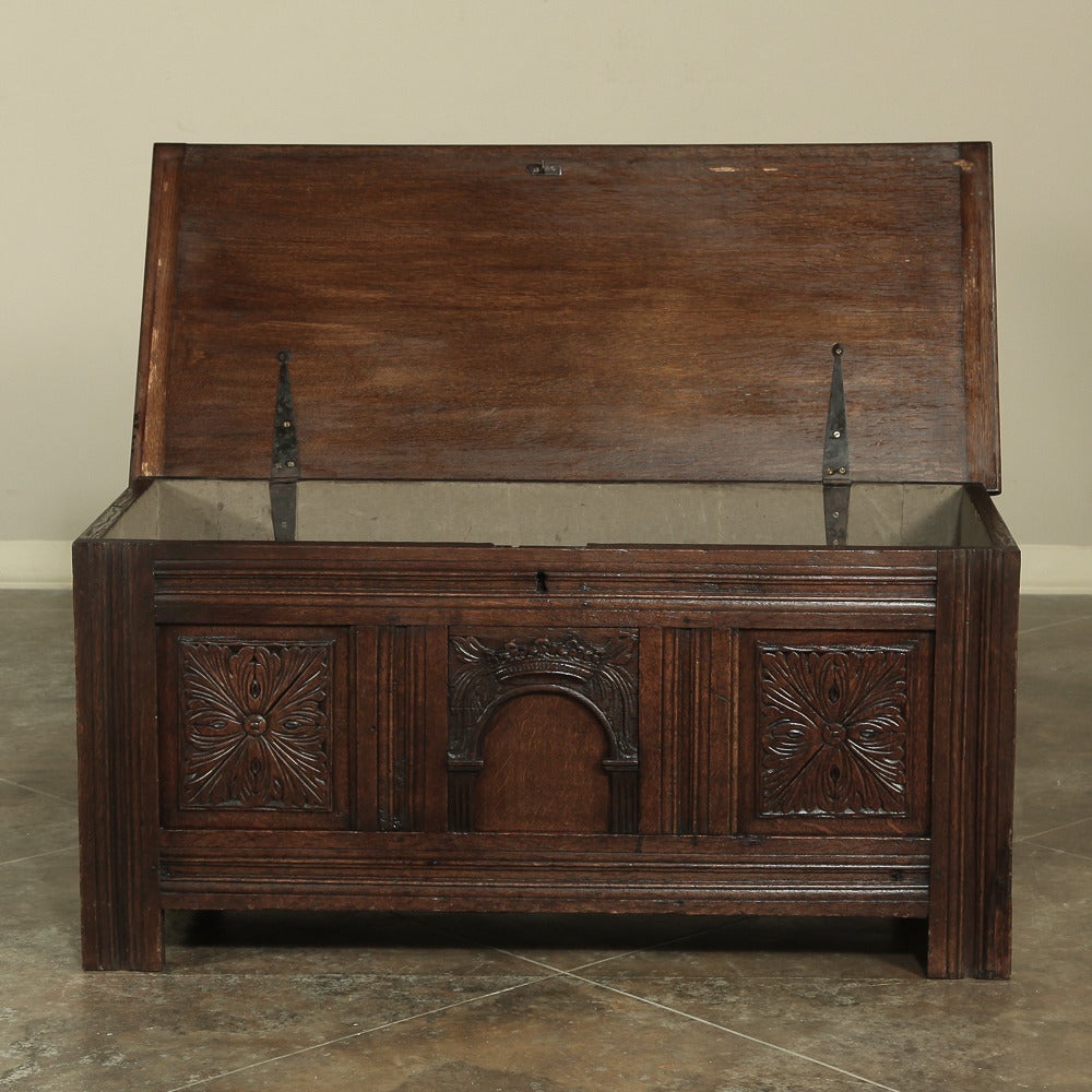 Hand-Carved 18th Century French Gothic Trunk