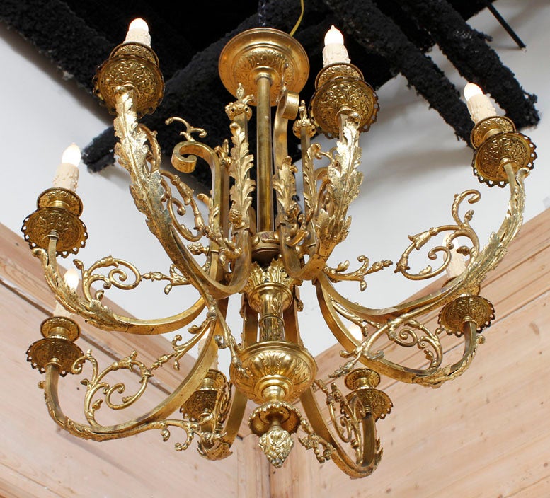 Baroque 19th Century French Louis XIV Brass and Bronze Gasolier Chandelier