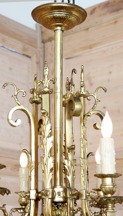 Hand-Crafted 19th Century French Louis XIV Brass and Bronze Gasolier Chandelier