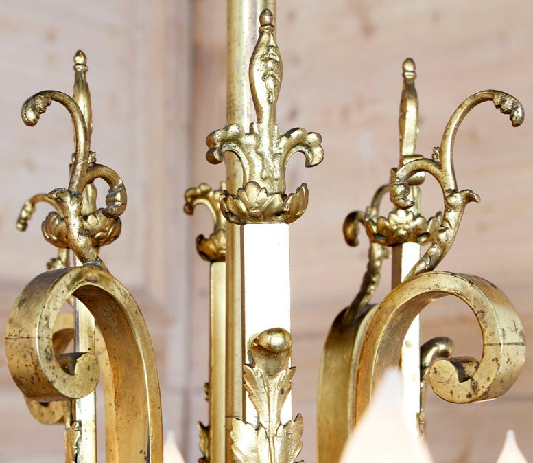 19th Century French Louis XIV Brass and Bronze Gasolier Chandelier In Excellent Condition In Dallas, TX