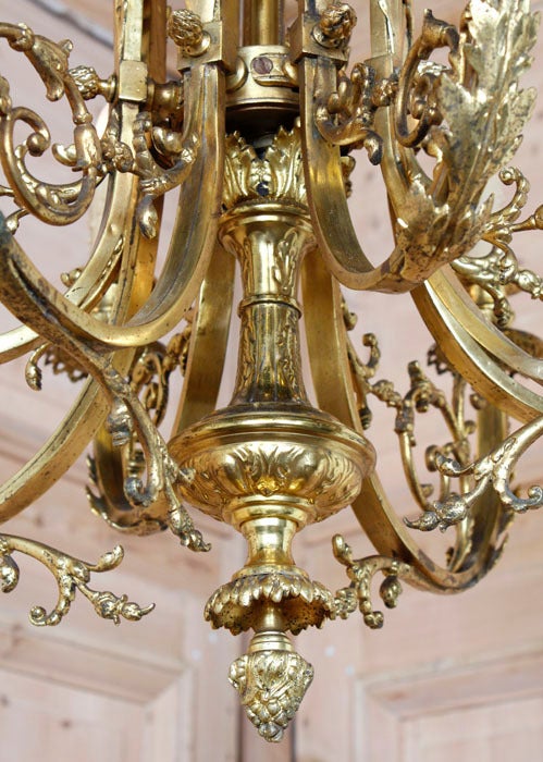 19th Century French Louis XIV Brass and Bronze Gasolier Chandelier 1